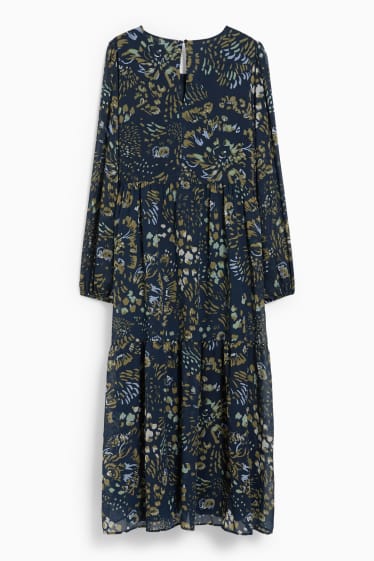 Dámské - Šifonové šaty - s květinovým vzorem - tmavomodrá