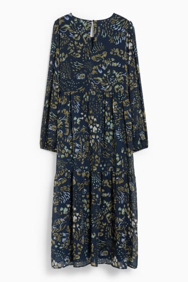 Femmes - Robe de gaze - à fleurs - bleu foncé