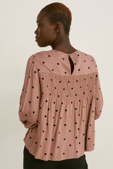 Dames - Blouse - met stippen - bruin