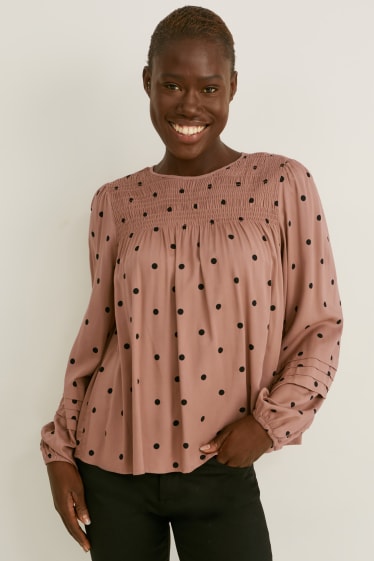 Dames - Blouse - met stippen - bruin