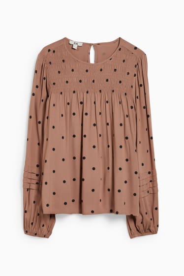 Women - Blouse - polka dot - brown