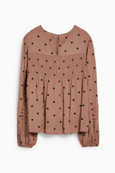 Dames - Blouse - met stippen - bruin