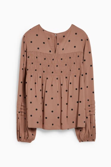 Women - Blouse - polka dot - brown