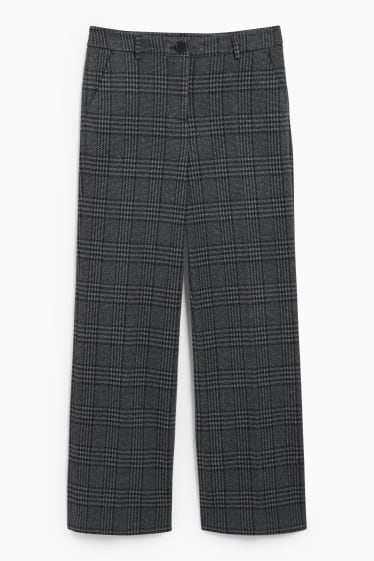 Femmes - Pantalon en toile - mid-waist - wide leg - matière recyclée - à carreaux - gris / noir