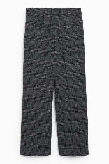Femmes - Pantalon en toile - mid-waist - wide leg - matière recyclée - à carreaux - gris / noir