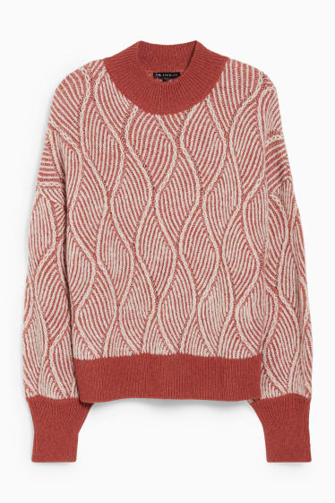 Damen - Pullover - gemustert - bordeaux / weiß