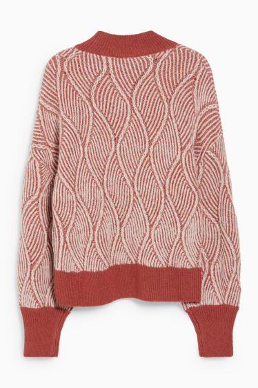 Damen - Pullover - gemustert - bordeaux / weiß
