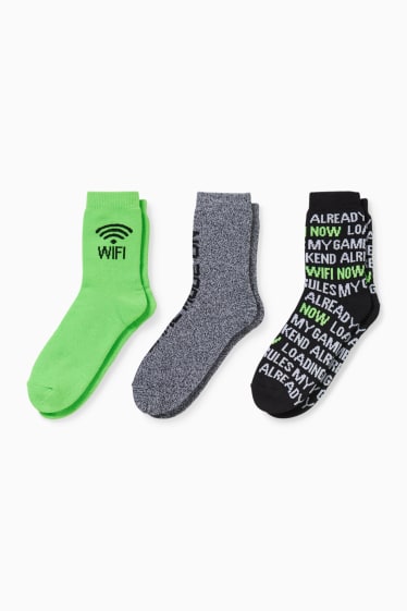 Enfants - Lot de 3 paires - jeux vidéos - chaussettes à motif - vert fluo