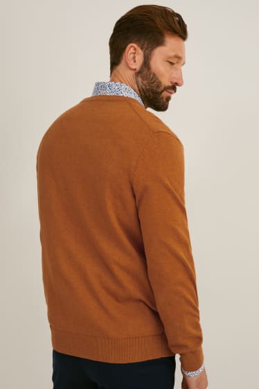 Men - Jumper and shirt - regular fit - button-down collar - easy-iron - brown / blue