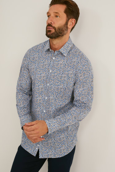Heren - Trui en overhemd - regular fit - button down - gemakkelijk te strijken - bruin / blauw