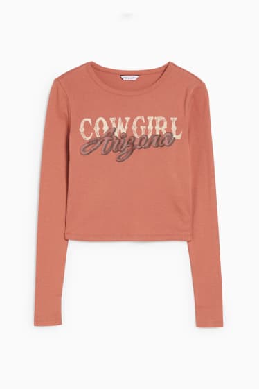 Damen - Crop Langarmshirt - terracotta