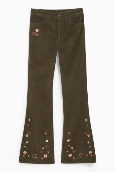 Teens & young adults - CLOCKHOUSE - corduroy trousers - high waist - flared - floral - green