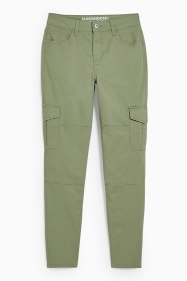 Women - CLOCKHOUSE - cargo trousers - high waist - skinny fit - green