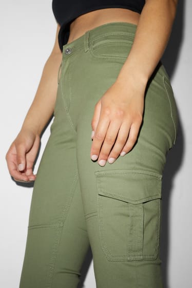 Women - CLOCKHOUSE - cargo trousers - high waist - skinny fit - green