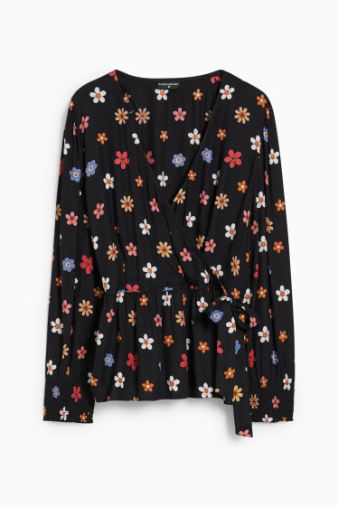 Femei - CLOCKHOUSE - bluză petrecută - cu flori - negru