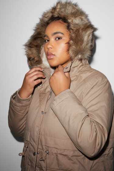 Femmes - CLOCKHOUSE - parka à capuche et garniture en simili-fourrure - beige