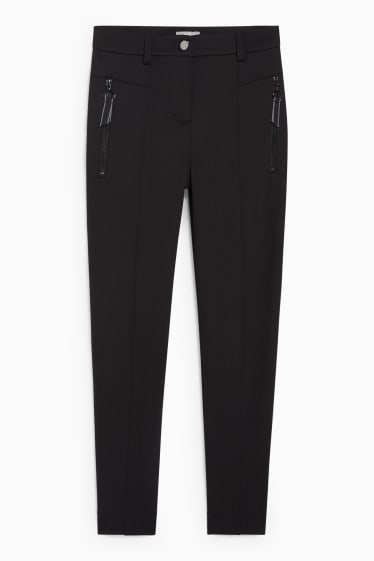 Women - Cloth trousers - mid-rise waist - slim fit - black