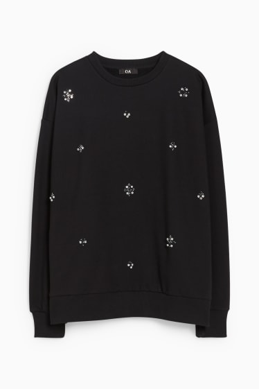 Dames - Sweatshirt - glanseffect - zwart