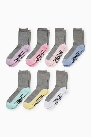 Enfants - Lot de 7 paires - jours de la semaine - chaussettes à motif - gris chiné