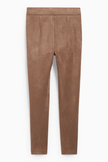 Women - Trousers - mid-rise waist - tapered fit - faux suede - light brown