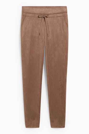 Women - Trousers - mid-rise waist - tapered fit - faux suede - light brown