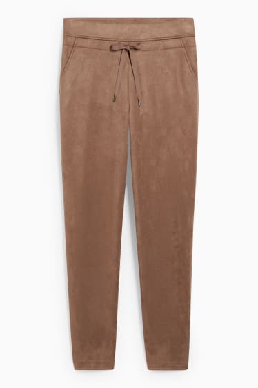 Femmes - Pantalon - mid-waist - coupe fuselée - synthétique - marron clair