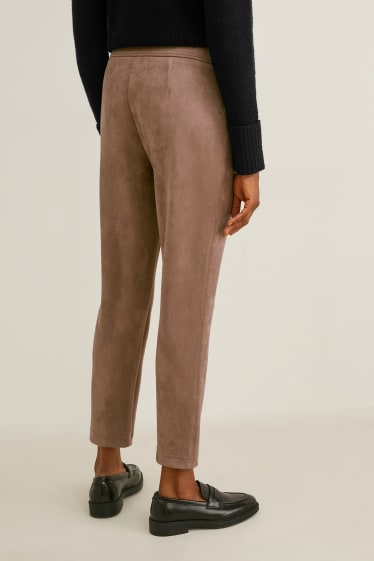Women - Trousers - mid-rise waist - tapered fit - faux suede - light brown