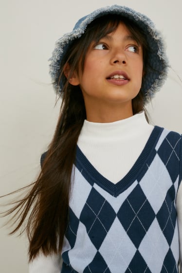 Enfants - Ensemble - pull sans manche et sous-pull - 2 pièces - blanc / bleu