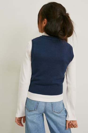 Enfants - Ensemble - pull sans manche et sous-pull - 2 pièces - blanc / bleu