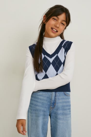 Enfants - Ensemble - pull sans manche et sous-pull - 2 pièces - blanc / bleu