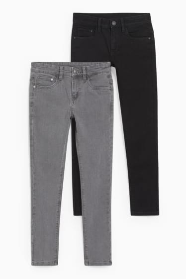 Kinderen: jongens - Set van 2 - skinny jeans - grijs-mix