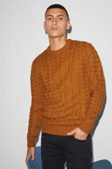 Uomo - CLOCKHOUSE - maglione - motivo a treccia - havana