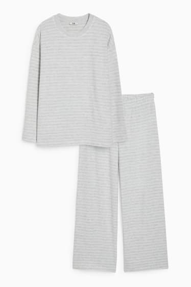 Mujer - Pijama - de rayas - gris claro jaspeado