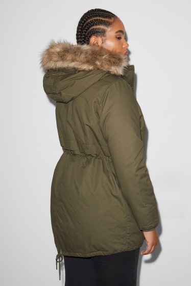 Femmes - CLOCKHOUSE - parka à capuche et garniture en simili-fourrure - vert foncé