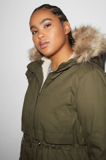 Femmes - CLOCKHOUSE - parka à capuche et garniture en simili-fourrure - vert foncé
