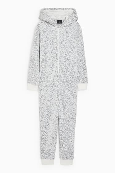 Kinder - Jumpsuit-Pyjama mit Kapuze - gemustert - weiß
