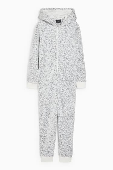 Kinder Mädchen - Jumpsuit-Pyjama mit Kapuze - gemustert - weiß