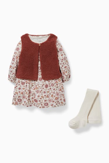 Babys - Baby-Outfit - 3 teilig - braun / cremeweiss