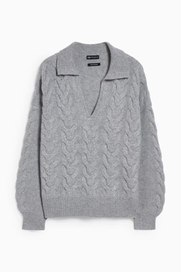 Women - Cashmere jumper - cable knit pattern - light gray-melange