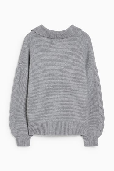 Women - Cashmere jumper - cable knit pattern - light gray-melange