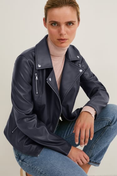 Damen - Bikerjacke - Lederimitat - dunkelblau