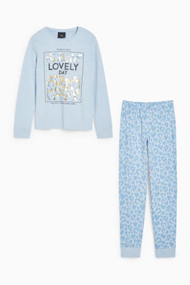 Kinder - Pyjama - 2 teilig - hellblau-melange