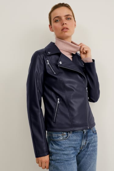 Damen - Bikerjacke - Lederimitat - dunkelblau