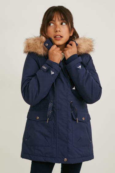 Kinderen - Parka met capuchon en imitatiebontrandje - winter - donkerblauw