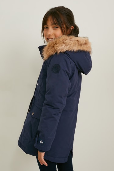 Enfants filles - Parka avec capuche et garniture en imitation fourrure - hiver - bleu foncé