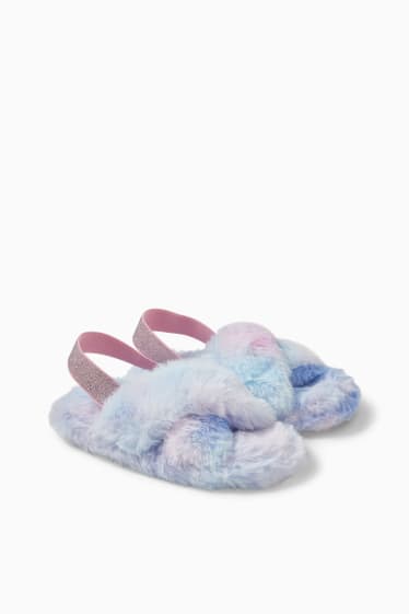 Children - Faux fur slippers - rose / light blue