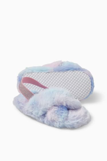 Children - Faux fur slippers - rose / light blue