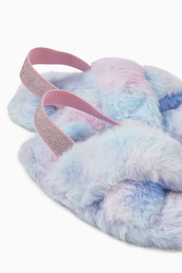 Dětské - Domácí obuv z umělé kožešiny - růžová / světle modrá