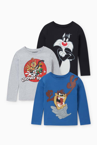 Niños - Pack de 3 - Looney Tunes - camisetas de manga larga - gris claro jaspeado