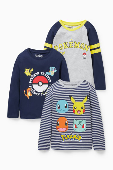 Kinder - Multipack 3er - Pokémon - Langarmshirt - dunkelblau / grau